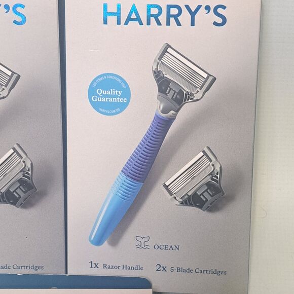 3X Harry's Razor 2 Ct 5-Blade Cartridges -Navy Blue Ocean Ergonomic No-Slip Grip - Picture 2 of 4